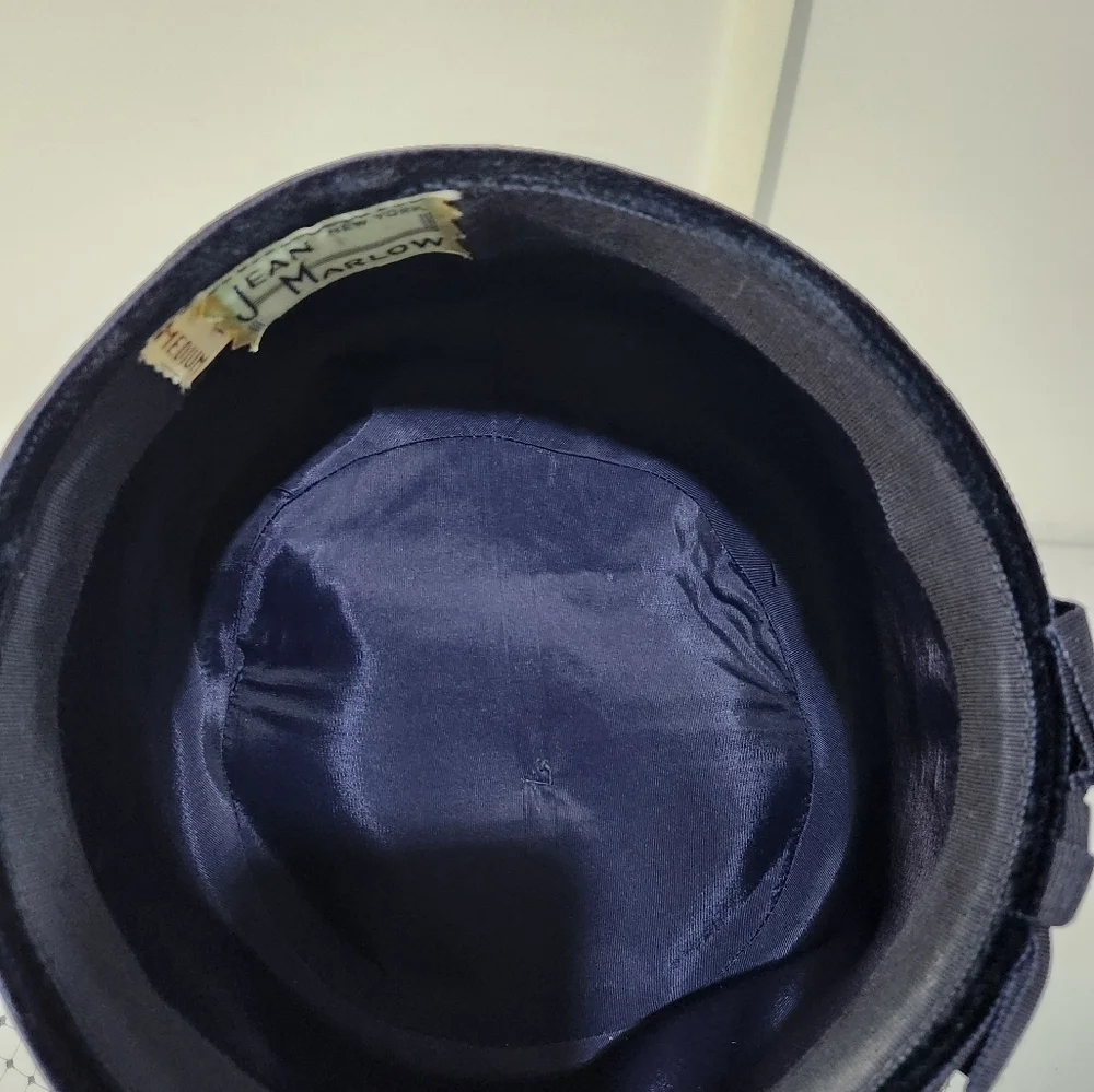 Vintage Navy Blue Velvet Hat with Netting - Picture 7 of 8